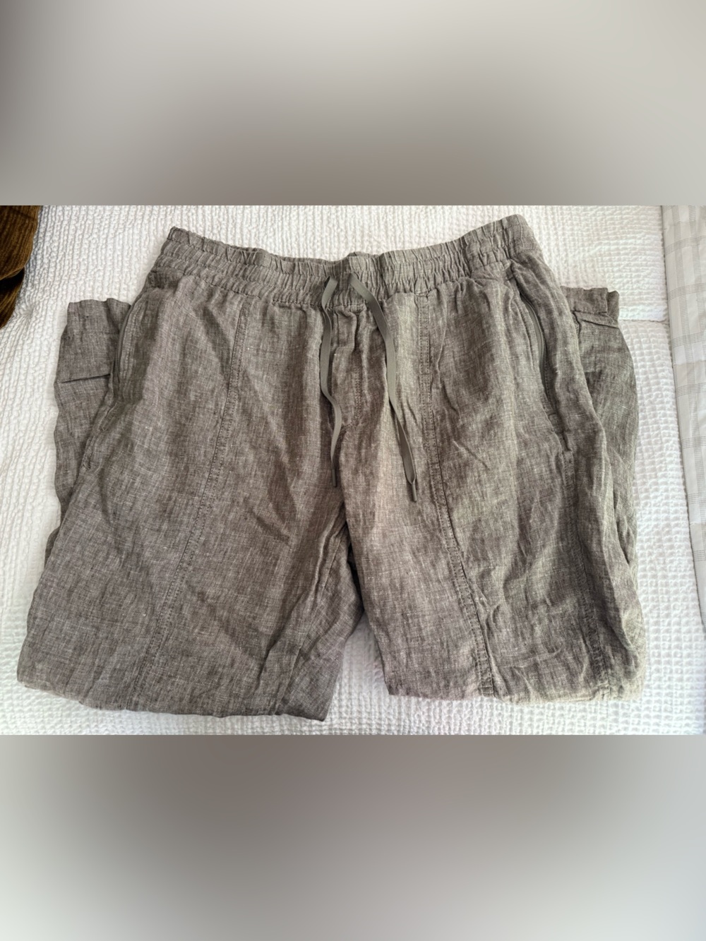 Athleta Women's Retreat Linen Jogger Pant Size Large Taupe Brown Grey Neutral